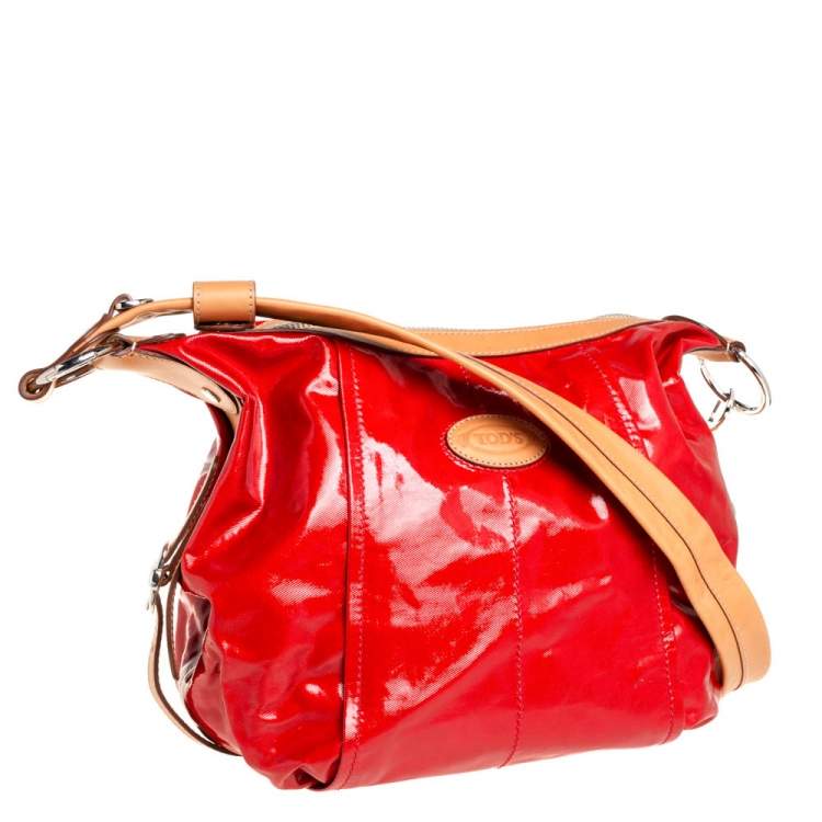 Pre Owned Tod's Red/Beige Coated Canvas and Leather G Line Easy Shoulder Bag