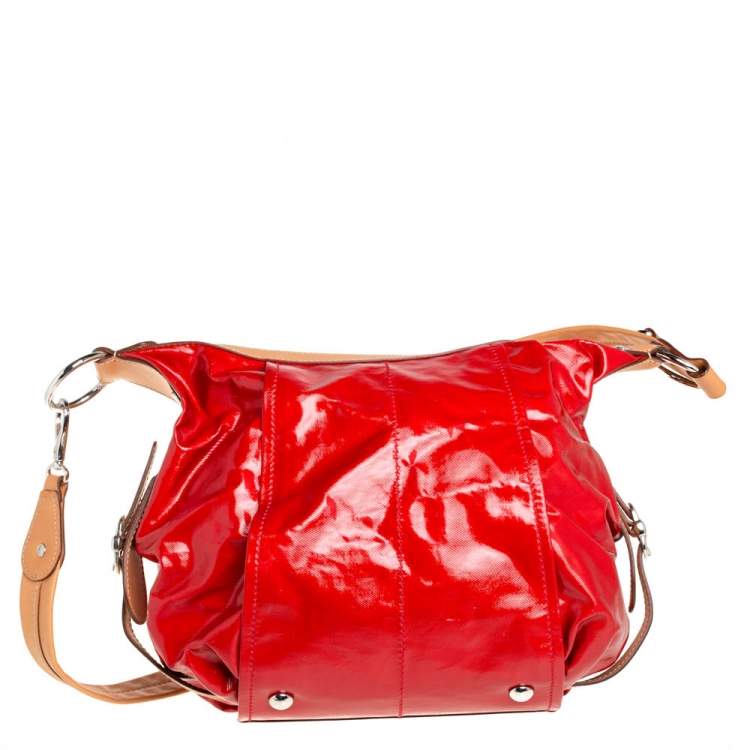 Pre Owned Tod's Red/Beige Coated Canvas and Leather G Line Easy Shoulder Bag