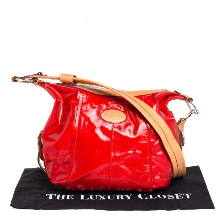 Pre Owned Tod's Red/Beige Coated Canvas and Leather G Line Easy Shoulder Bag