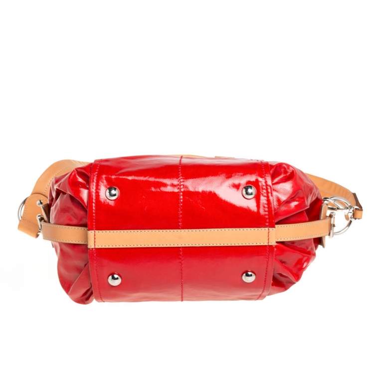 Pre Owned Tod's Red/Beige Coated Canvas and Leather G Line Easy Shoulder Bag