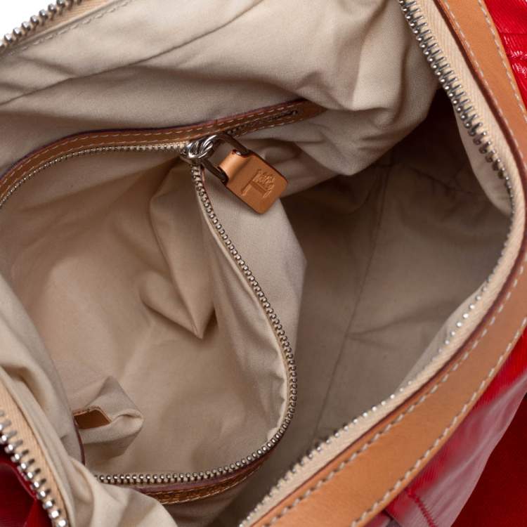 Pre Owned Tod's Red/Beige Coated Canvas and Leather G Line Easy Shoulder Bag