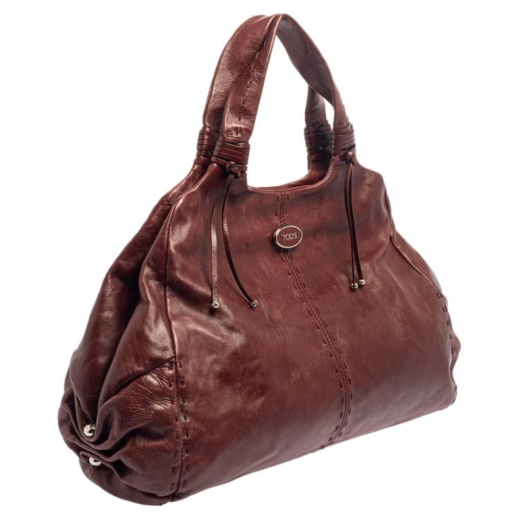 Pre Owned Tod's Burgundy Leather Hobo