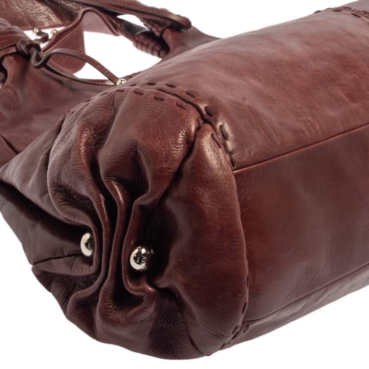 Pre Owned Tod's Burgundy Leather Hobo