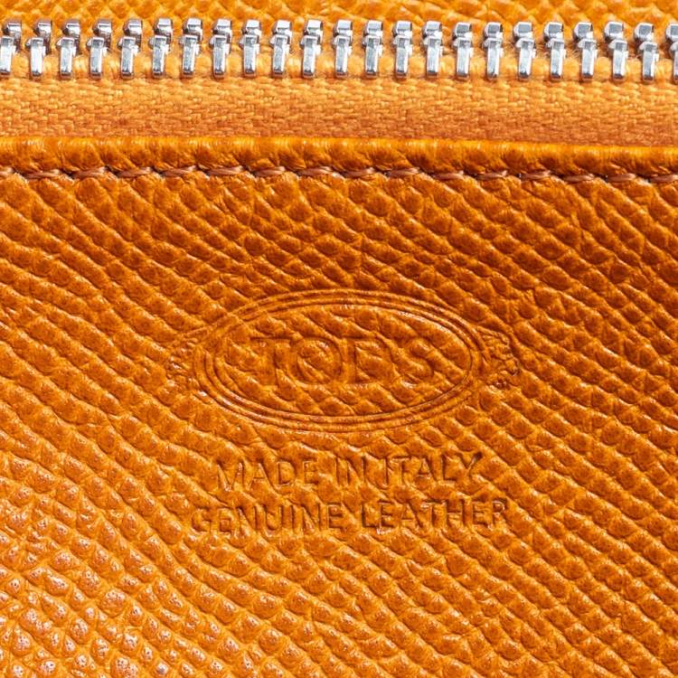 Pre Owned Tod's Orange Leather Zip Around Wallet