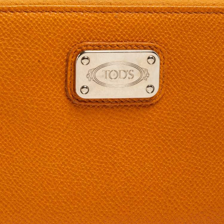 Pre Owned Tod's Orange Leather Zip Around Wallet