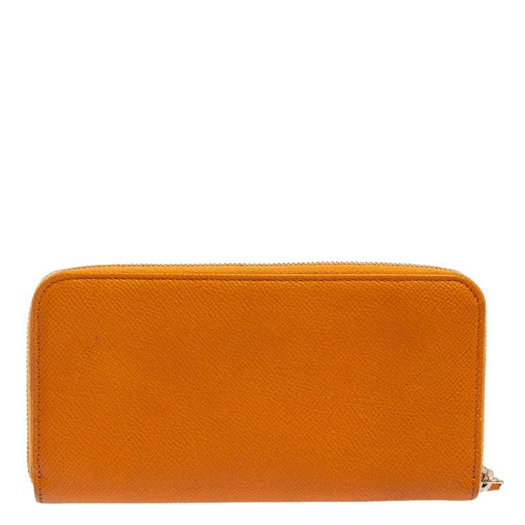 Pre Owned Tod's Orange Leather Zip Around Wallet
