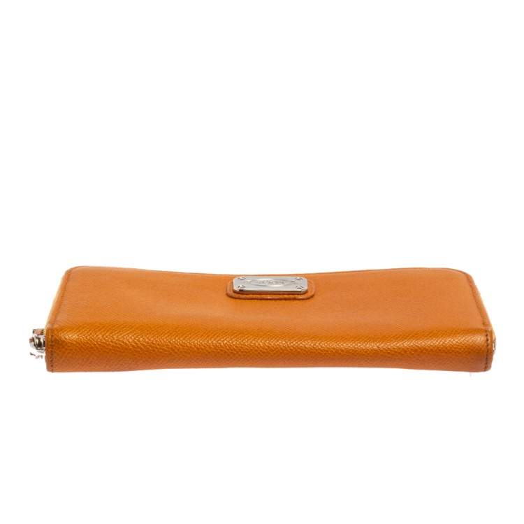 Pre Owned Tod's Orange Leather Zip Around Wallet