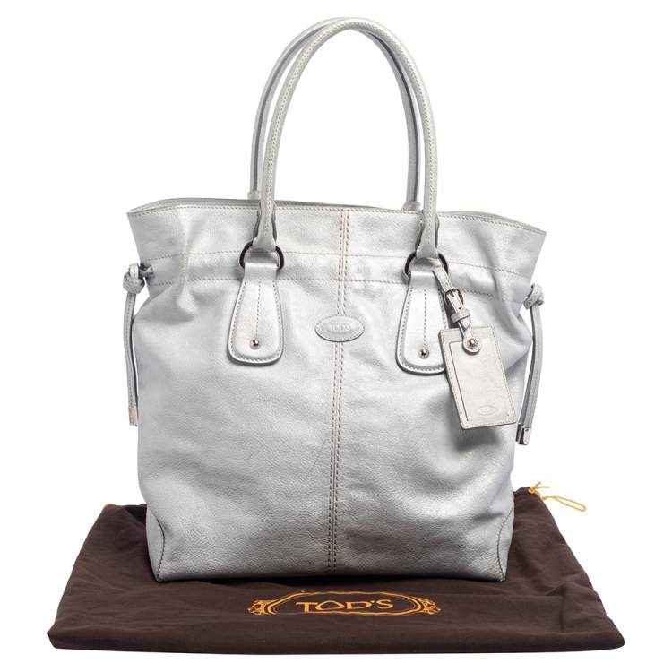Pre Owned Tod's Silver Leather Restyling D Bag Media Tote