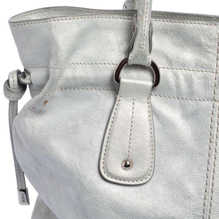 Pre Owned Tod's Silver Leather Restyling D Bag Media Tote
