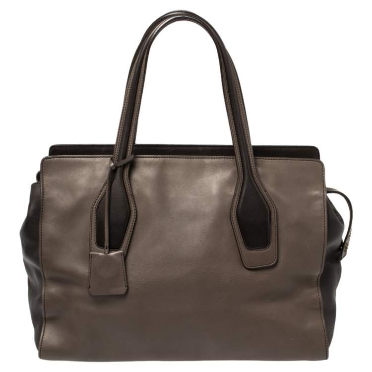 Pre Owned Tod's Dark Brown/Grey Leather Zip Tote