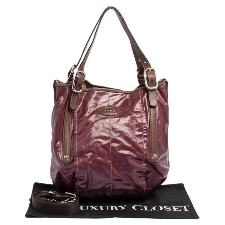 Pre Owned Tod's Purple/Brown Coated Canvas And Leather Shoulder Bag