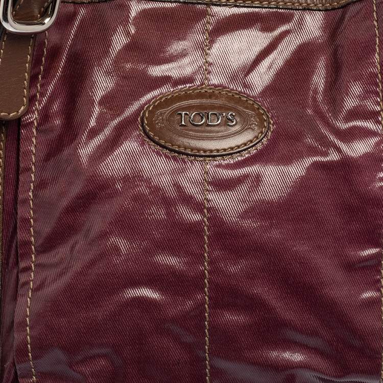 Pre Owned Tod's Purple/Brown Coated Canvas And Leather Shoulder Bag
