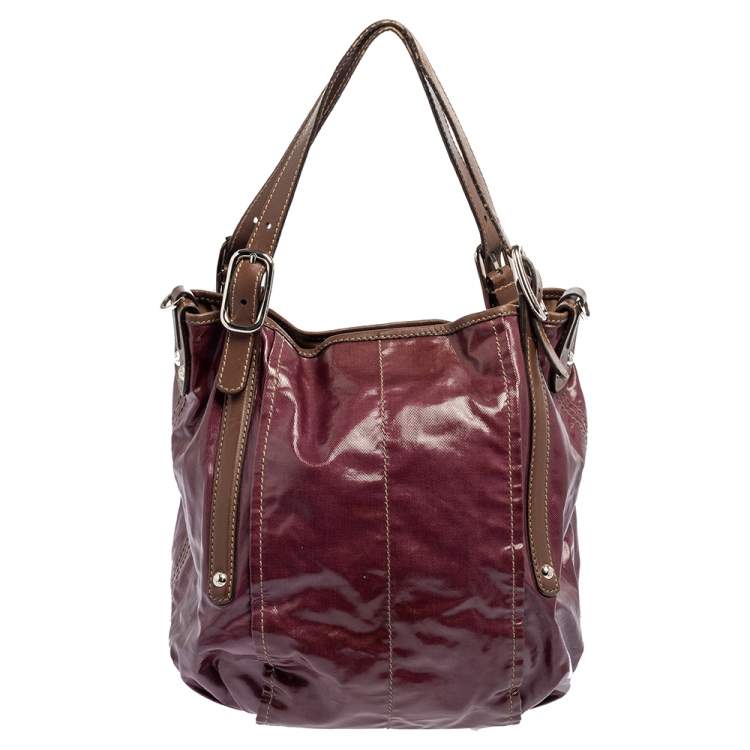 Pre Owned Tod's Purple/Brown Coated Canvas And Leather Shoulder Bag