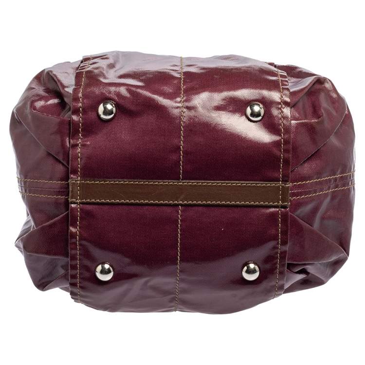 Pre Owned Tod's Purple/Brown Coated Canvas And Leather Shoulder Bag
