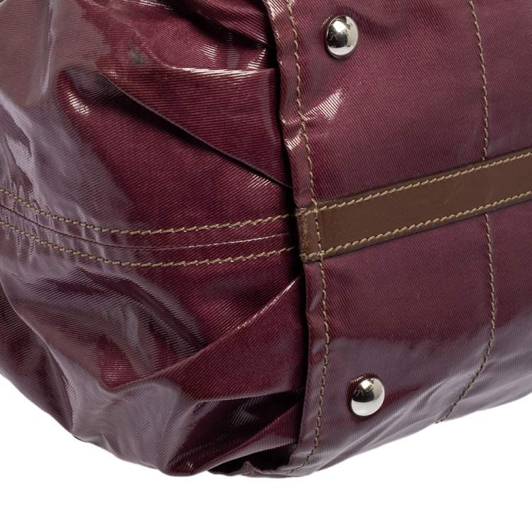 Pre Owned Tod's Purple/Brown Coated Canvas And Leather Shoulder Bag