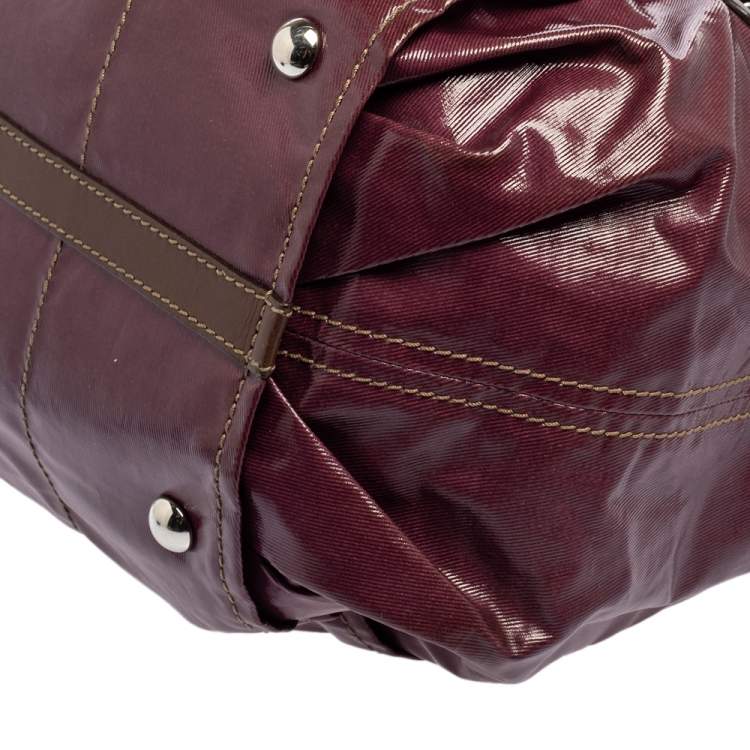 Pre Owned Tod's Purple/Brown Coated Canvas And Leather Shoulder Bag