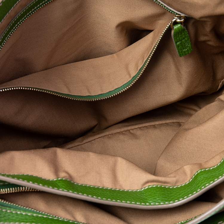 Pre Owned Tod's Beige /Green Canvas And Leather Hobo