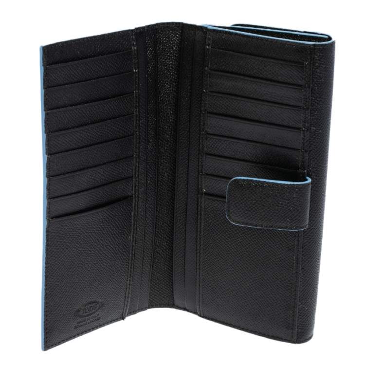 Pre Owned Tod's Black Leather Plaque Logo Continental Flap Wallet