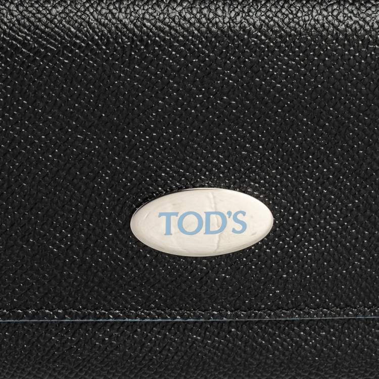 Pre Owned Tod's Black Leather Plaque Logo Continental Flap Wallet