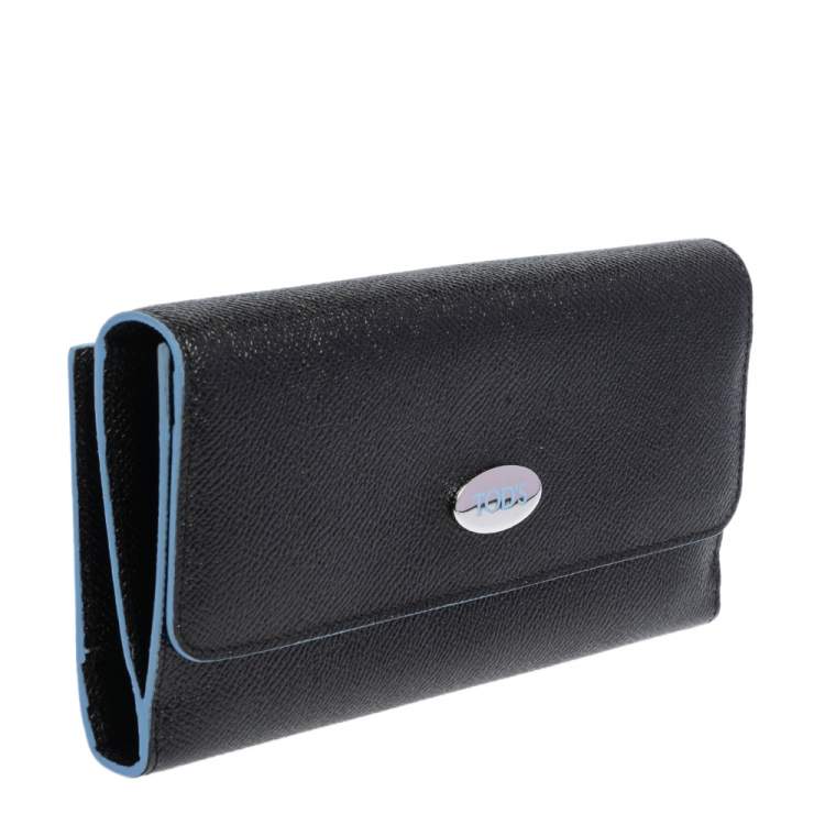 Pre Owned Tod's Black Leather Plaque Logo Continental Flap Wallet
