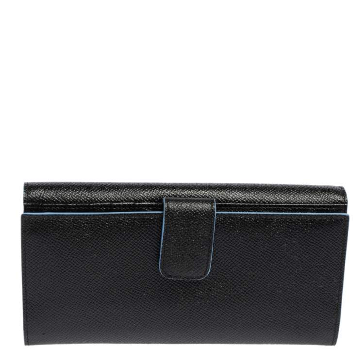 Pre Owned Tod's Black Leather Plaque Logo Continental Flap Wallet