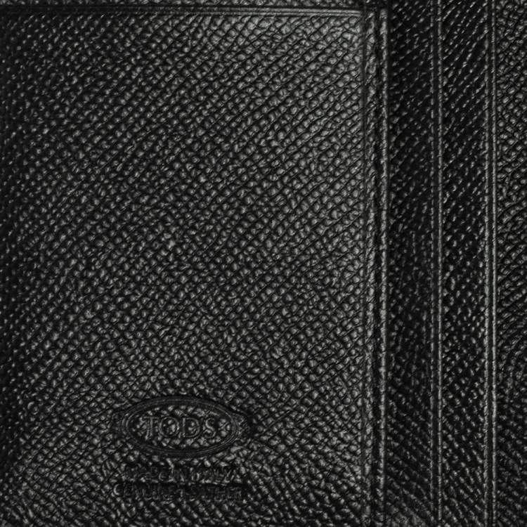 Pre Owned Tod's Black Leather Plaque Logo Continental Flap Wallet