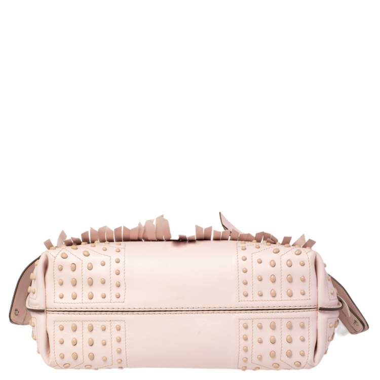 Pre Owned Tod's Light Pink Leather Origami Fringed Top Handle Bag