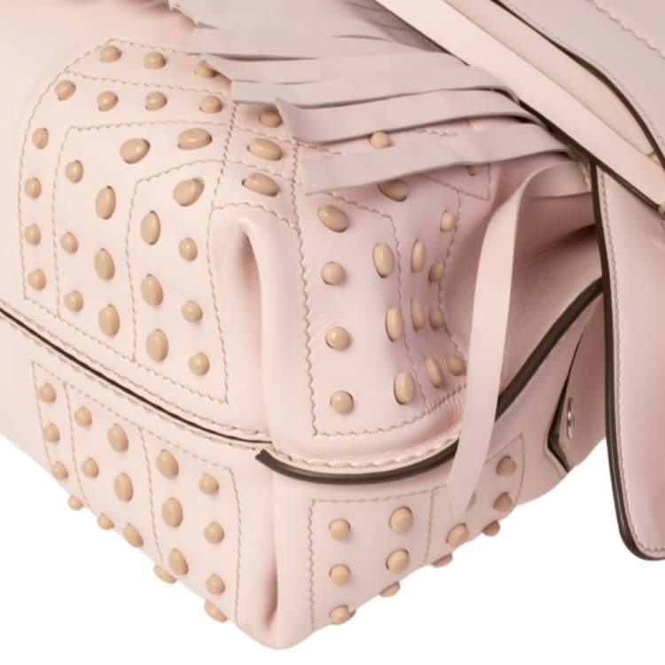 Pre Owned Tod's Light Pink Leather Origami Fringed Top Handle Bag