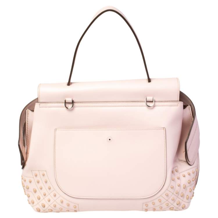 Pre Owned Tod's Light Pink Leather Origami Fringed Top Handle Bag