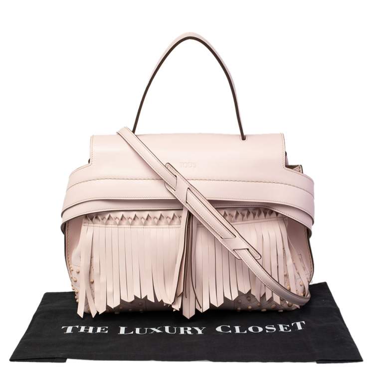 Pre Owned Tod's Light Pink Leather Origami Fringed Top Handle Bag