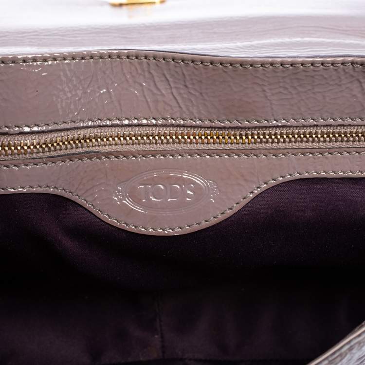 Pre Owned Tod's Mauve Signature Embossed Patent Leather Flap Top Handle Bag
