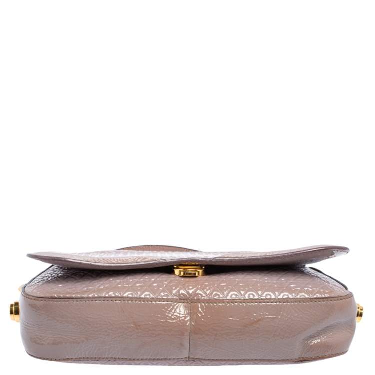 Pre Owned Tod's Mauve Signature Embossed Patent Leather Flap Top Handle Bag