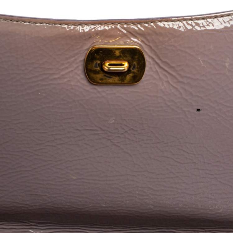 Pre Owned Tod's Mauve Signature Embossed Patent Leather Flap Top Handle Bag