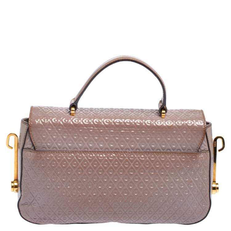 Pre Owned Tod's Mauve Signature Embossed Patent Leather Flap Top Handle Bag