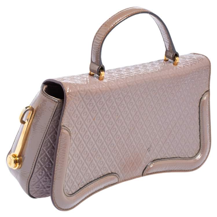 Pre Owned Tod's Mauve Signature Embossed Patent Leather Flap Top Handle Bag