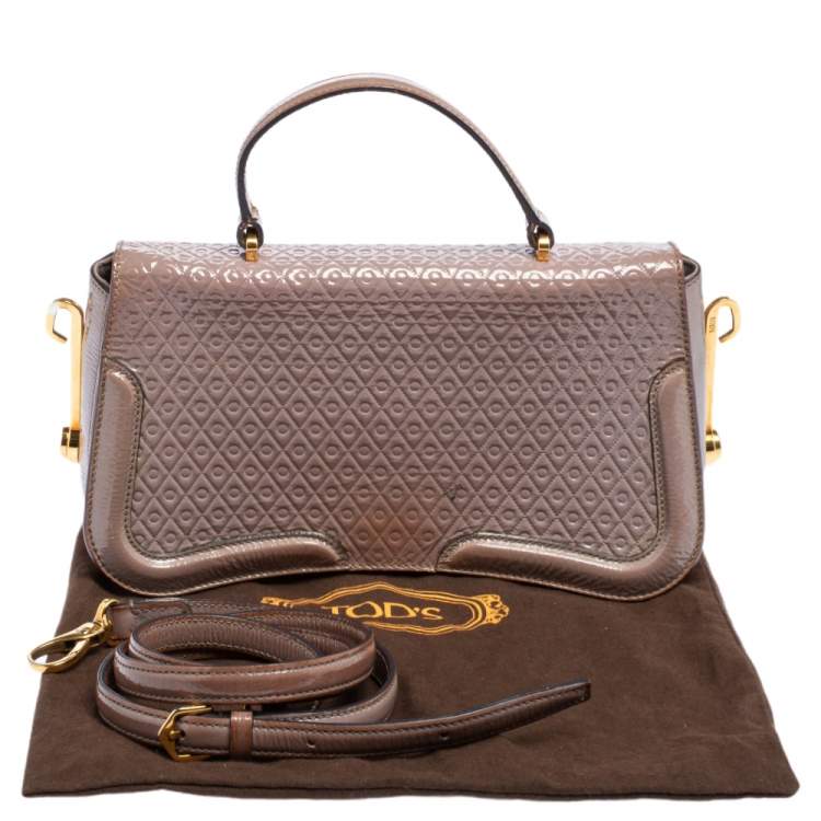 Pre Owned Tod's Mauve Signature Embossed Patent Leather Flap Top Handle Bag