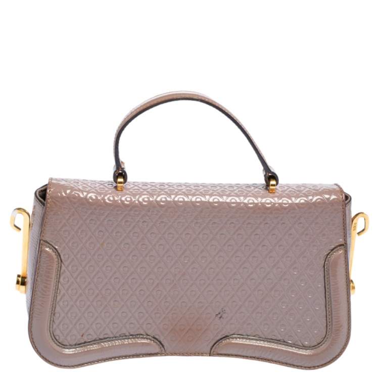 Pre Owned Tod's Mauve Signature Embossed Patent Leather Flap Top Handle Bag