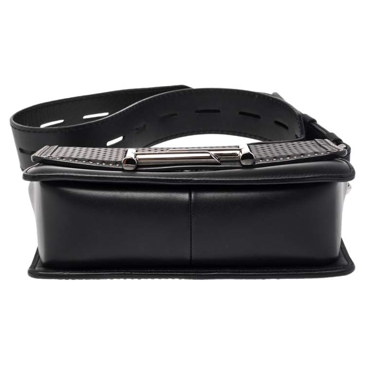 Pre Owned Tod's Black Perforated Leather Double T Crossbody Bag