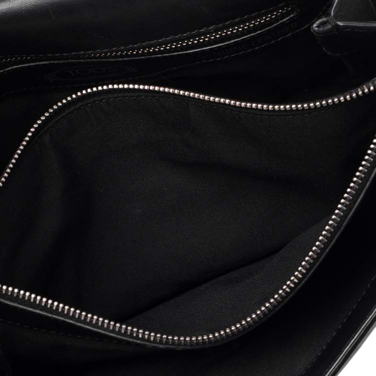 Pre Owned Tod's Black Perforated Leather Double T Crossbody Bag
