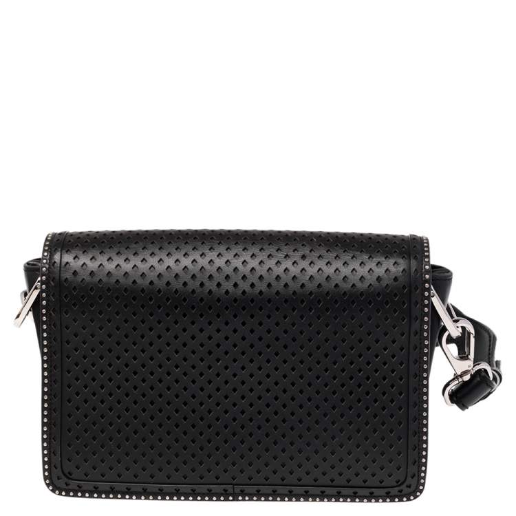 Pre Owned Tod's Black Perforated Leather Double T Crossbody Bag