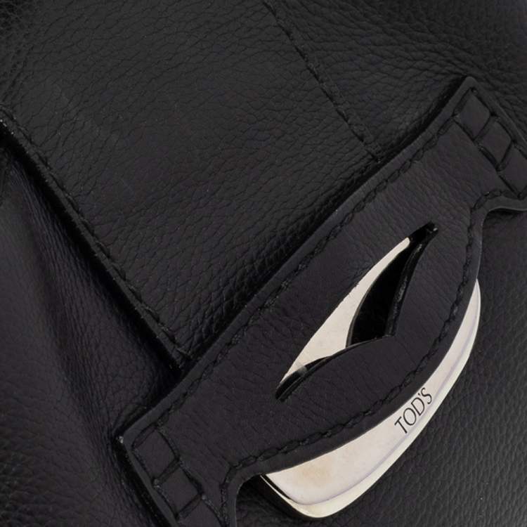 Pre Owned Tod's Black Leather Flap Hobo