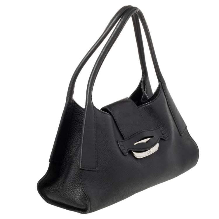 Pre Owned Tod's Black Leather Flap Hobo