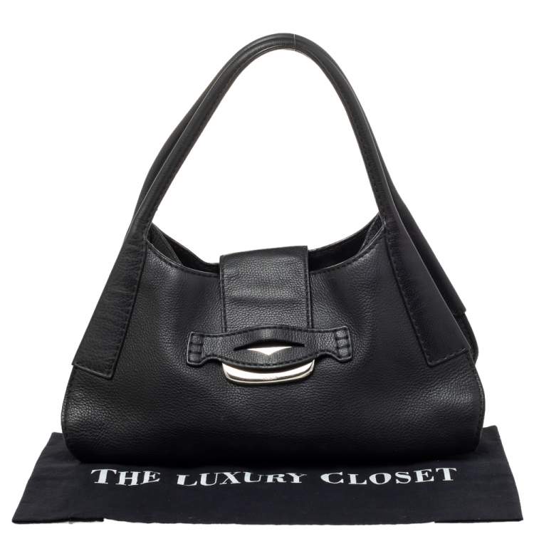 Pre Owned Tod's Black Leather Flap Hobo