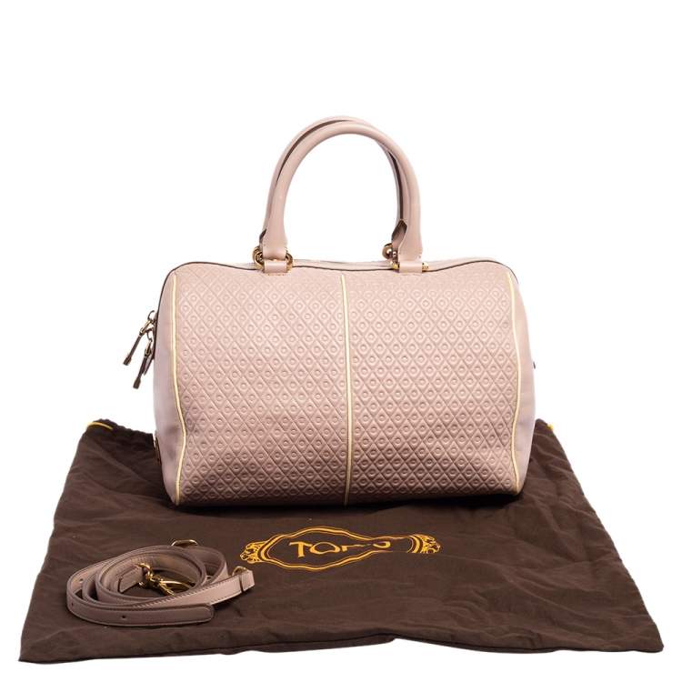 Pre Owned Tod's Pink/White Signature Leather Boston Bag