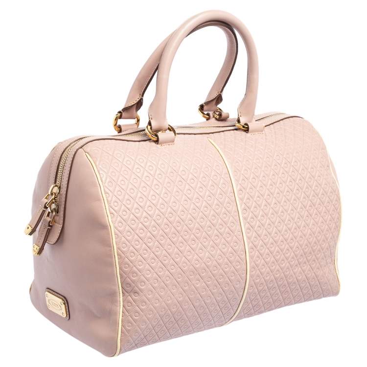 Pre Owned Tod's Pink/White Signature Leather Boston Bag