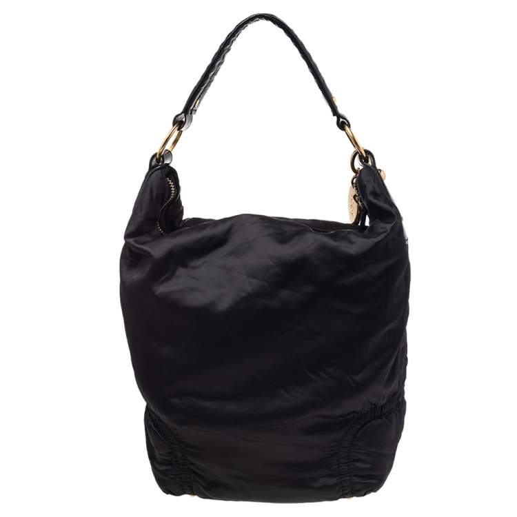Pre Owned Tod's Black Patent Leather And Nylon Pashmy Hobo