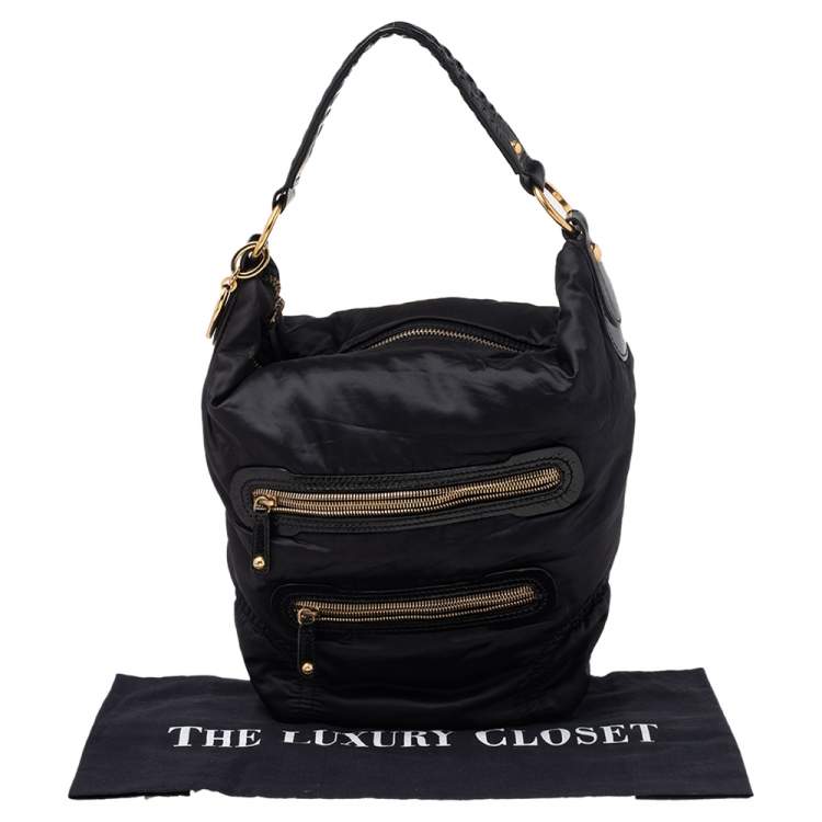 Pre Owned Tod's Black Patent Leather And Nylon Pashmy Hobo