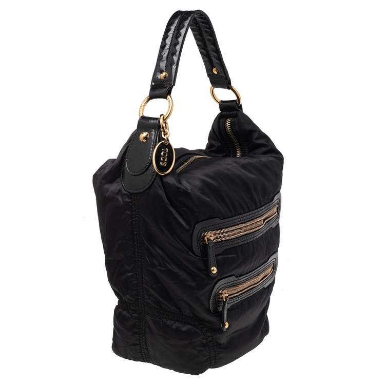 Pre Owned Tod's Black Patent Leather And Nylon Pashmy Hobo