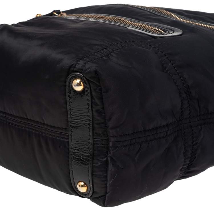 Pre Owned Tod's Black Patent Leather And Nylon Pashmy Hobo