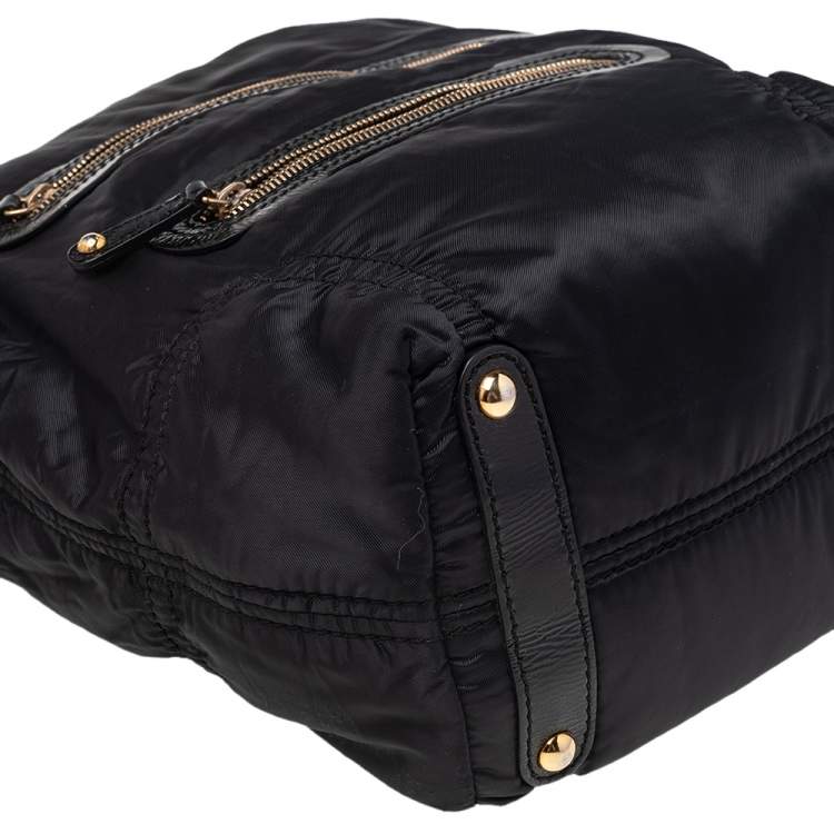 Pre Owned Tod's Black Patent Leather And Nylon Pashmy Hobo